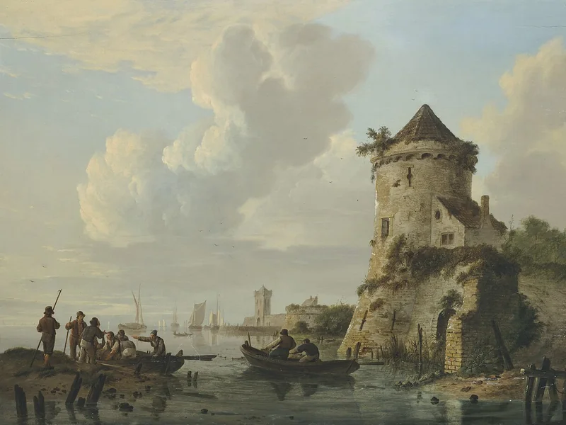 1778-Johannes Hermanus Koekkoek - Tirare le reti al tramonto
